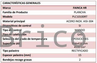 Plancha Gas Acero Rectificado Serie 100 - PLC10100RT