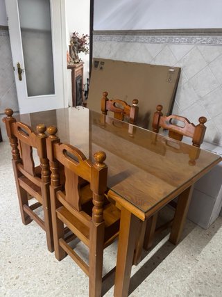 Conjunto mesa y sillas comedor madera cristal