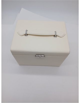 SONGMICS Caja Joyero de 4 Niveles - Caja para Joyas con Asa - 3 Cajones - Espejo - Cerradura - para Viajar - Regalo - Superficie Blanco