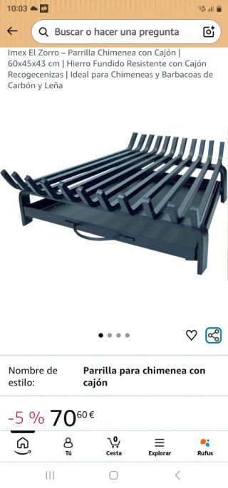 Parrilla para chimenea de metal