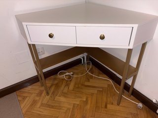 Mesa Tocador Esquinero Moderno Blanca y Dorada