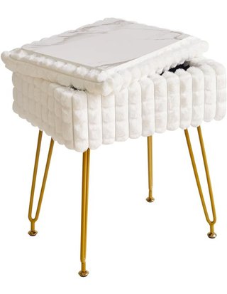 IBUYKE Silla de Maquillaje Rectangular - con Espacio de Almacenamiento - Taburete otomano - Silla de Mesa de Maquillaje - con pies A