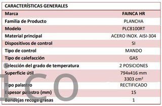 Plancha Gas Acero Rectificado Serie 100 - PLC8100RT