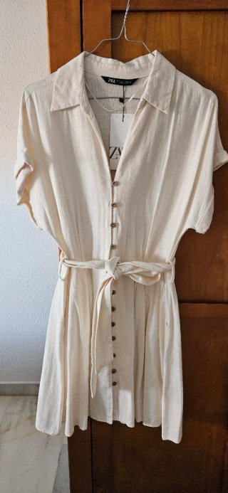 Vestido lino Zara beige nuevo