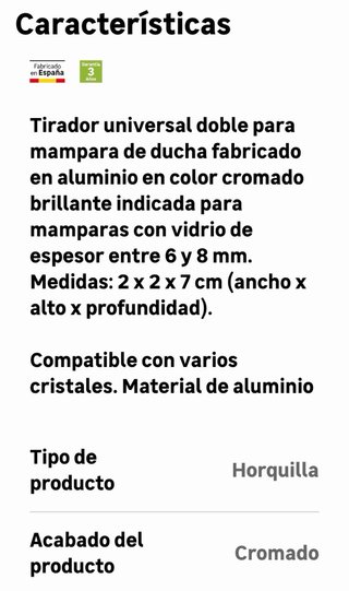 Pomo doble Universal para mamparas  de ducha