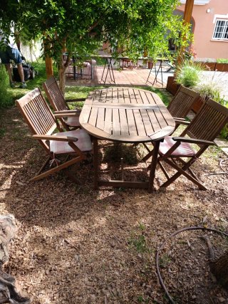 Mesa extensible teca + 4 sillas