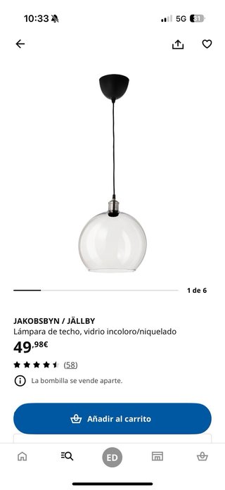 Lámpara de techo Ikea cristal verde grisáceo