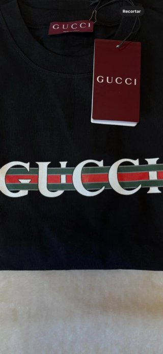 Camiseta Gucci Negra Logo Rayas