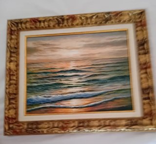 Cuadro Óleo de A. Navarro Paisaje Marino 40x48cm