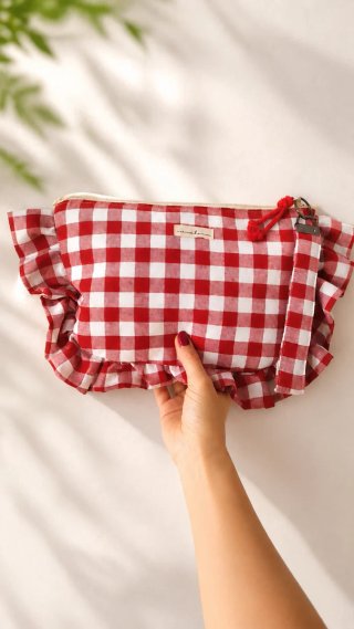 Bolso de mano cuadros vichy rojo y blanco