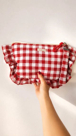 Bolso de mano cuadros vichy rojo y blanco