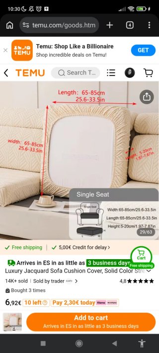6 Fundas para Sofá Cama Chaiselongue Beige.