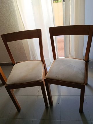 4 Sillas Comedor Madera Tapizado Beige