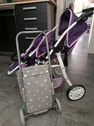 Cochecito Doble para Muñecas + Carrito de compra