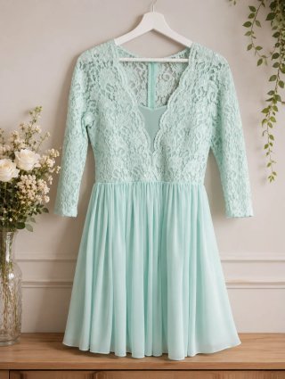 Vestido elegante encaje manga larga