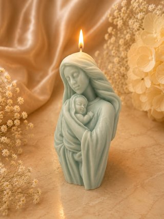 Candela artigianale madonna e bambino