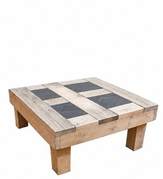 Mesa de centro de madera y piedra