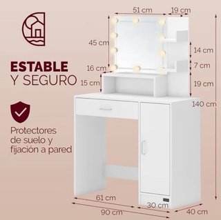 Tocador blanco con espejo y cajón