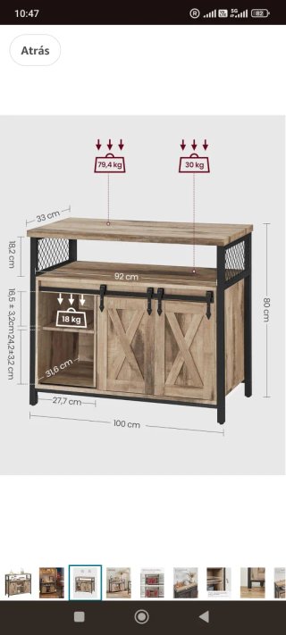 VASAGLE Aparador Cocina Marrón y Negro (NP 109€)