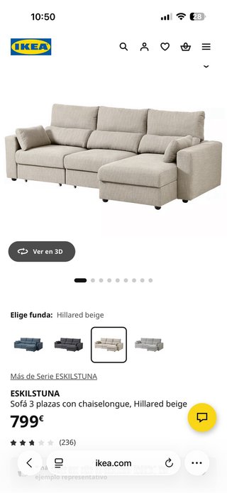 Sofá Chaise Longue Ikea Eskilstuna Beige
