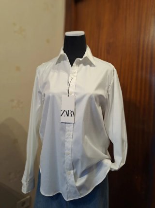 Camisa Zara Algodón Oversize Blanca Talla S