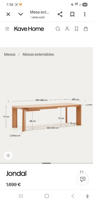 Mesa extensible Kave Home Jondal madera