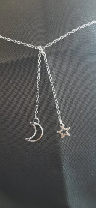 Collar Luna y Estrella plateado.Nueva