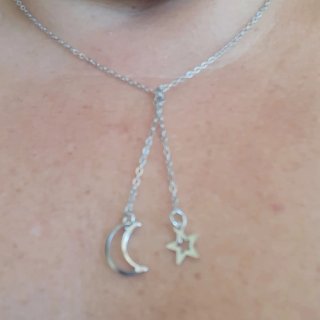 Collar Luna y Estrella plateado.Nueva