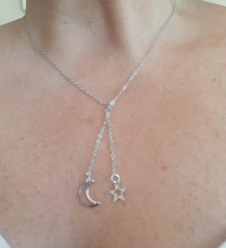 Collar Luna y Estrella plateado.Nueva
