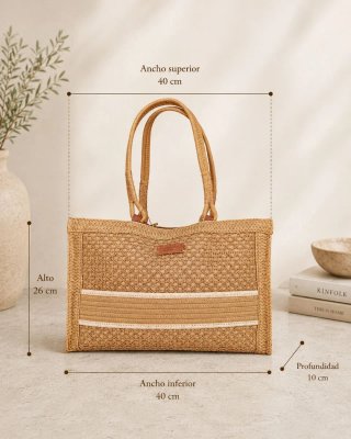 Bolso shopper de hombro rafia trenzada beige