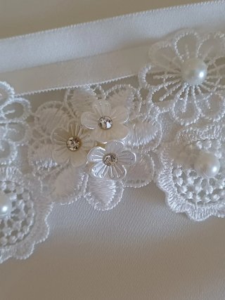 Fascia battesimo bambina pizzo fiori perle