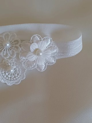 Fascia battesimo bambina pizzo fiori perle