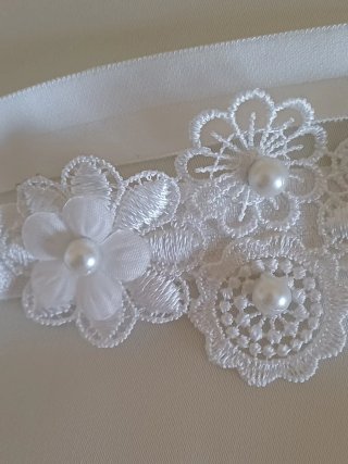 Fascia battesimo bambina pizzo fiori perle