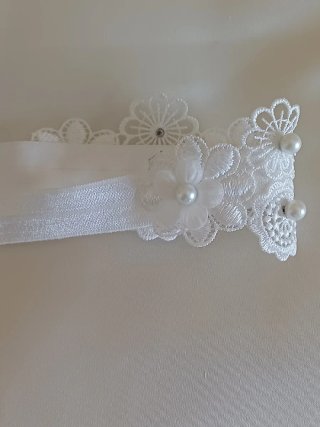Fascia battesimo bambina pizzo fiori perle