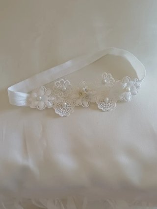 Fascia battesimo bambina pizzo fiori perle