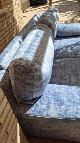 Sofá de 2 plazas tela azul y gris