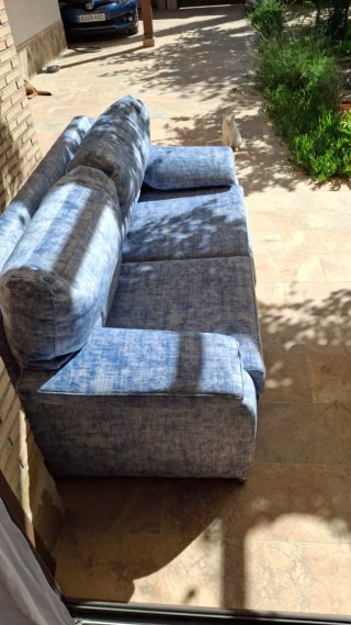 Sofá de 2 plazas tela azul y gris