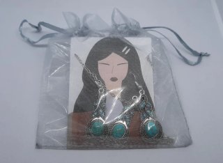 CONJUNTO BISUTERÍA COLOR TURQUESA+PLATEADO