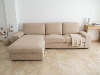 Sofá chaise longue beige 4 plazas
