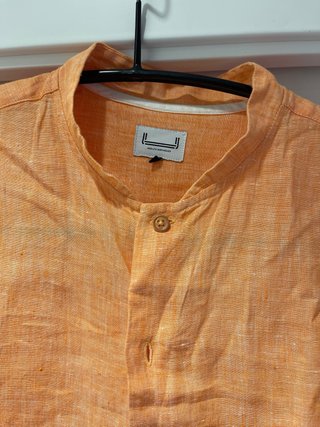 Pack 2 Camisas Hombre L Naranja lino y Estampada