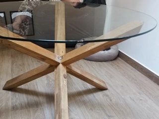 Mesa Comedor AGERBY Ø119 Cristal/Roble