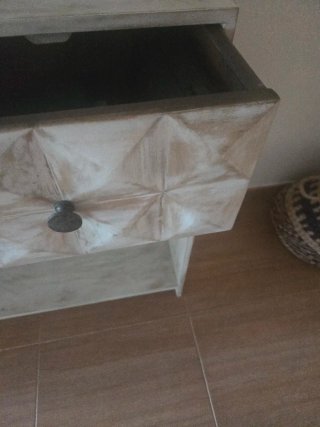 Mueble auxiliar madera maciza, blanvo decapado
