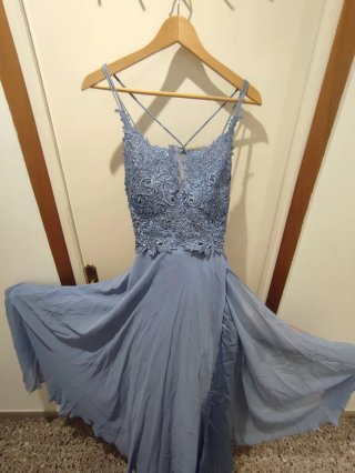 Vestido para boda o graduación azul plateado