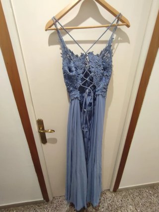 Vestido para boda o graduación azul plateado