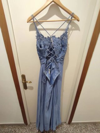 Vestido para boda o graduación azul plateado