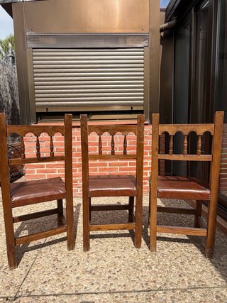 Lote 3 Sillas Rústicas Madera y Cuero