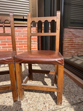 Lote 3 Sillas Rústicas Madera y Cuero