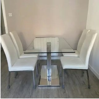 Mesa Comedor Cristal y Acero 120x80x75 cm