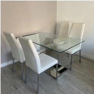 Mesa Comedor Cristal y Acero 120x80x75 cm