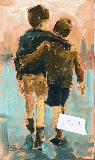 Cuadro inspirado. Niños caminando. Demetrio Susín
